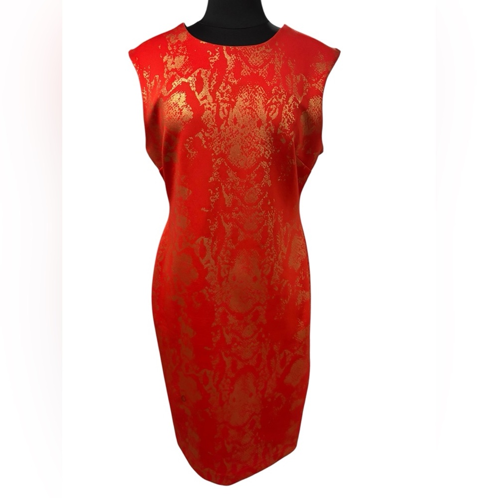 Philosophy Orange/Gold Sleeveless Sheath Bodycon Formfitting Dress-size Large